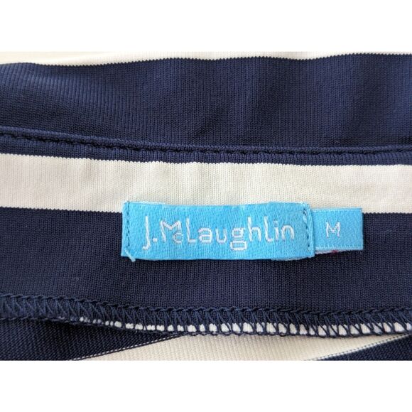 J. McLaughlin Patrice Dress Off Shoulder Striped 3/4 Sleeve Medium Blue White - Picture 3 of 6